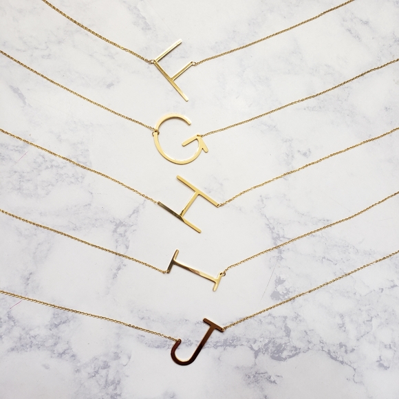 Monogram A-Z Block Letter Pendant Necklace Gold - Picture 3 of 6